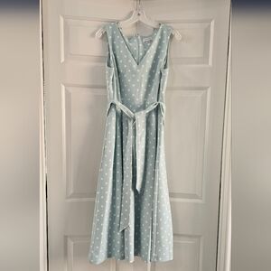 Polka Dot Sleeveless Dress - Light Blue